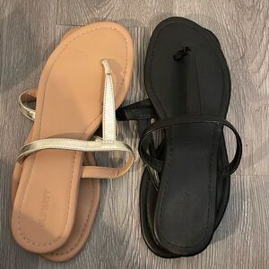T-Strap Old Navy Sandals - one gold and one black.
